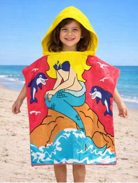 Kids Mermaid Patterned Hoodie Towel